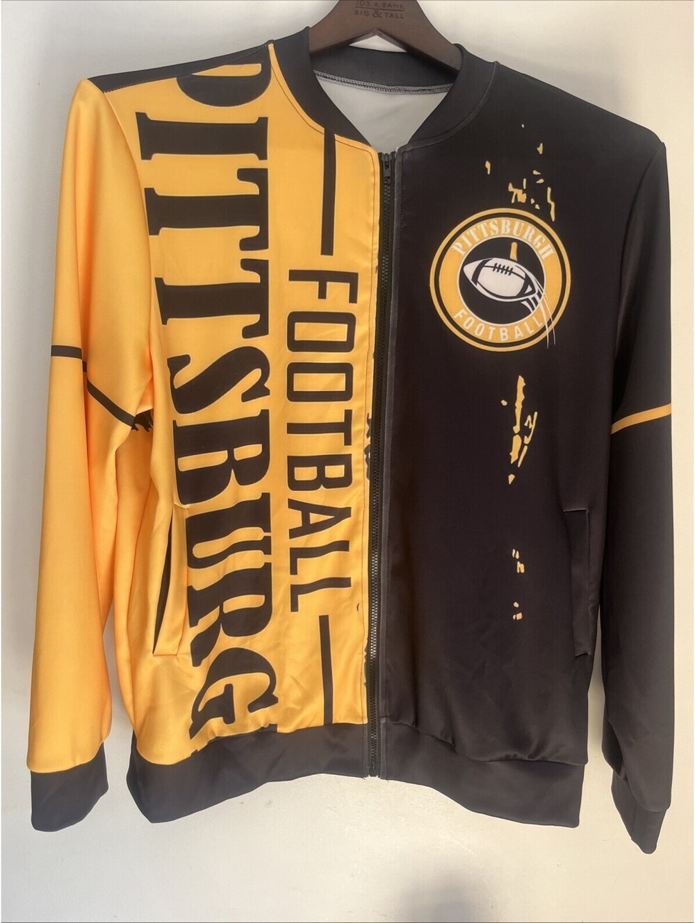 Pittsburgh Football Men Jacket Split Color Black Yellow Zip Up Bomber Track XL